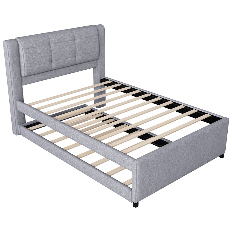 Upholstery Platform Bed With Trundle, Trundle Can Be Flat Or Erected - R&R Furniture Gallery (Fountain Valley, CA)