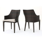 Noble House Hillhurst outdoor chair set with weather-resistant cushions, featuring two comfortable, stylish patio chairs.