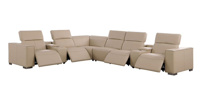 1208 - 8 Piece L Shaped Leather Sectional With 4 Power Recliners & Power Headrests