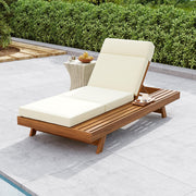 Acacia Wood Lounge Chaise Set With Headrest And Water Resistant Cushions - Beige - R&R Furniture Gallery (Fountain Valley, CA)