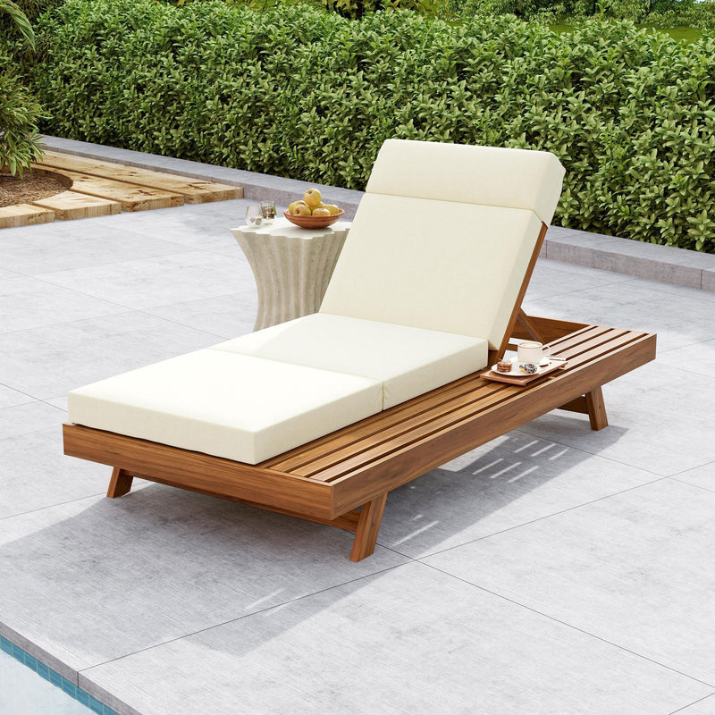 Acacia Wood Lounge Chaise Set With Headrest And Water Resistant Cushions - Beige - R&R Furniture Gallery (Fountain Valley, CA)