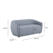 TOV Furniture Jordan stationary loveseat with plush fabric and modern design, featuring cushioned seats and sleek armrests.