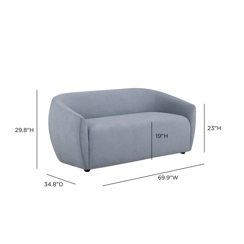 TOV Furniture Jordan stationary loveseat with plush fabric and modern design, featuring cushioned seats and sleek armrests.