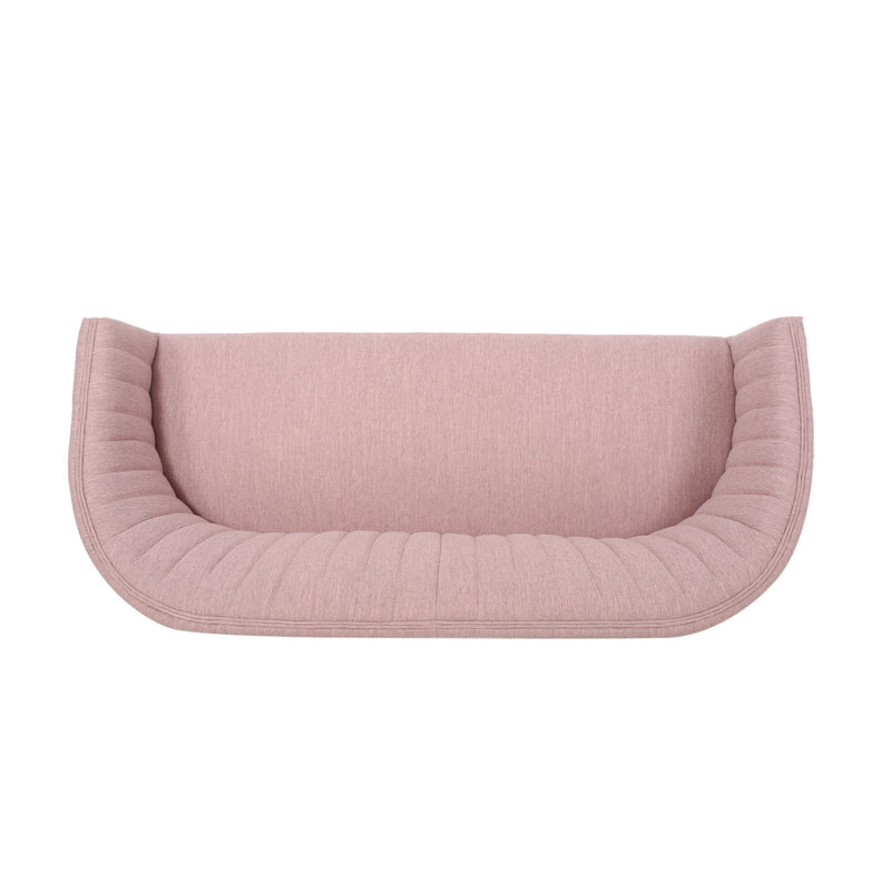 Noble House mid-century modern loveseat with channel-stitched backrest and sleek, stationary design in a stylish living room setting.