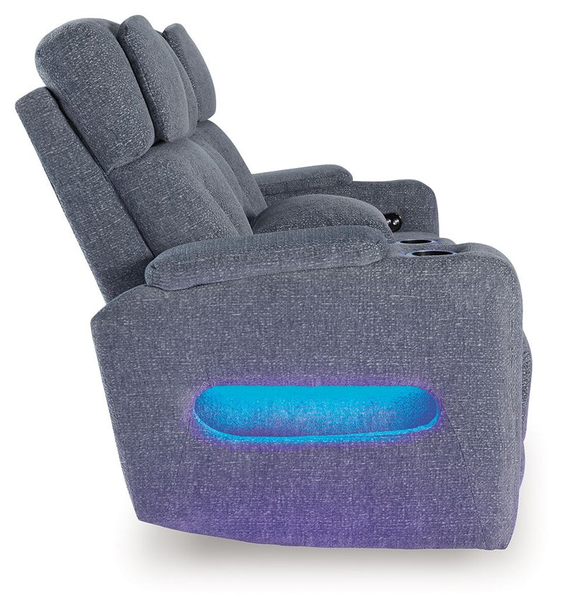 Studio Cave - Power Reclining Loveseat with Console - Steel - R&R Furniture Gallery (Fountain Valley, CA)
