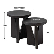 Pair of Uttermost Nadette nesting tables with sleek wooden tops and modern metal legs, set of 2 for versatile living room decor.