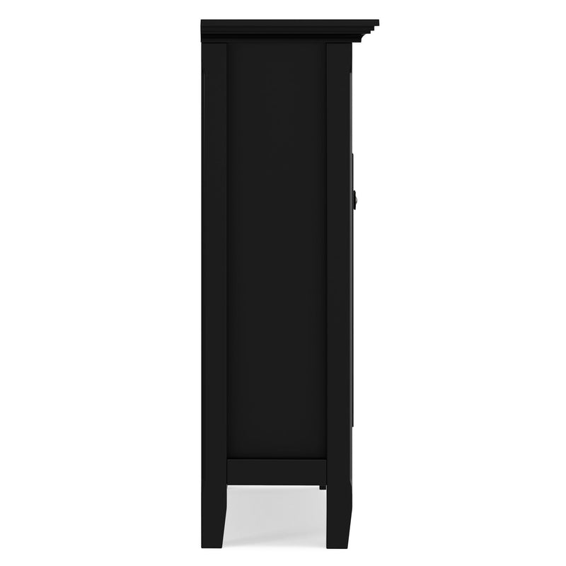 Simpli-Home Amherst accent storage cabinet with wood finish and multiple compartments for organization.