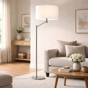 Horizon - Table Lamp With On / Off Switch Curved Base Linen Shade - Brushed Nickel / Silver / White - R&R Furniture Gallery (Fountain Valley, CA)