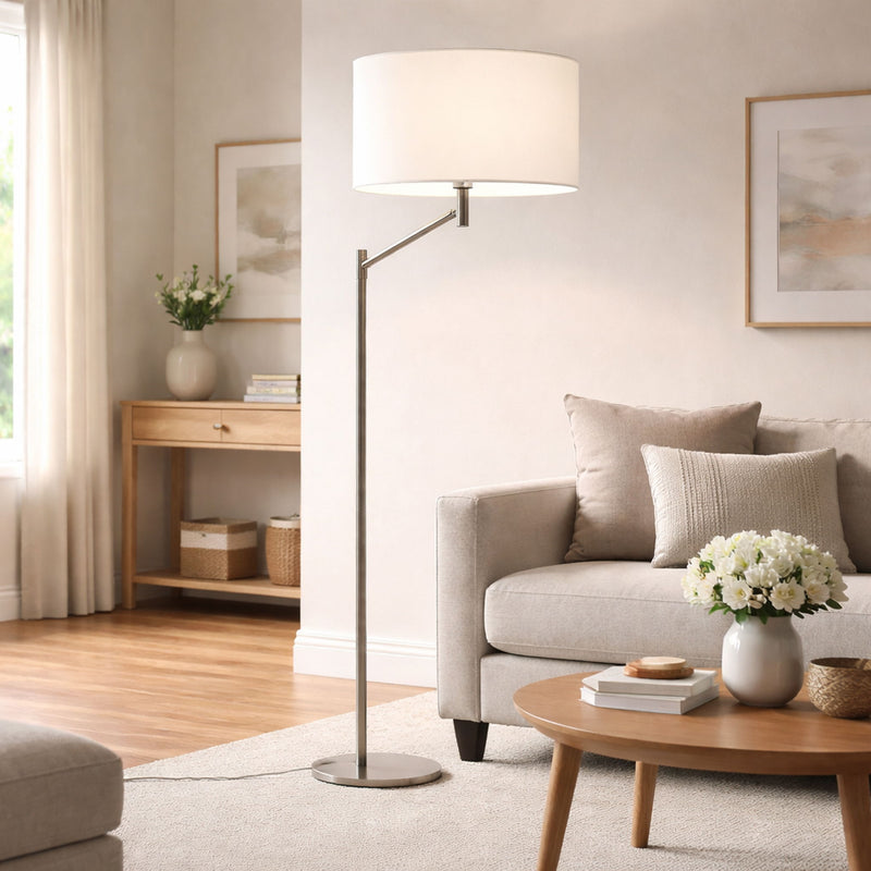 Horizon - Table Lamp With On / Off Switch Curved Base Linen Shade - Brushed Nickel / Silver / White - R&R Furniture Gallery (Fountain Valley, CA)