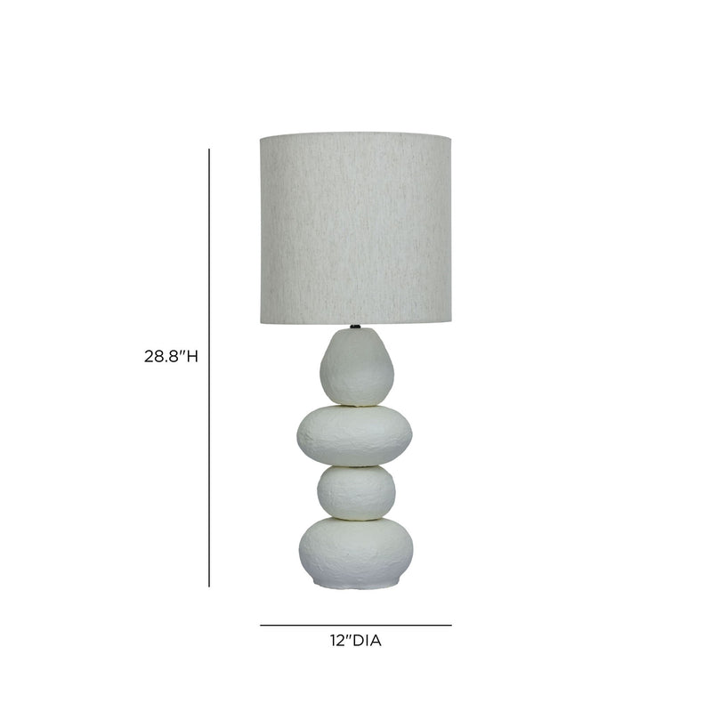 TOV Furniture Pebble Papier Mache Table Lamp with rounded pebble design and neutral finish, ideal for modern interior lighting.