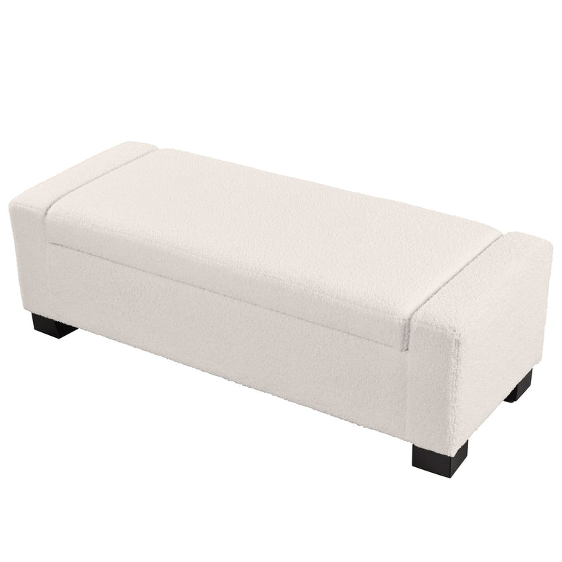 Textured Boucle Ottoman Bench With Hinged Lid For Seating And Storage - Beige - R&R Furniture Gallery (Fountain Valley, CA)
