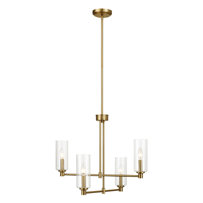 Enigma - 4 Lights Chandelier With Clear Ribbed Satin - Antique Brass / Clear / Gold - R&R Furniture Gallery (Fountain Valley, CA)