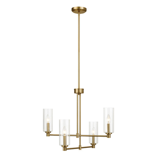 Enigma - 4 Lights Chandelier With Clear Ribbed Satin - Antique Brass / Clear / Gold - R&R Furniture Gallery (Fountain Valley, CA)