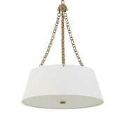 Uttermost Andalucia 4-Light Drum Pendant in gold and white with sleek drum-shaped shades hanging from a modern fixture.