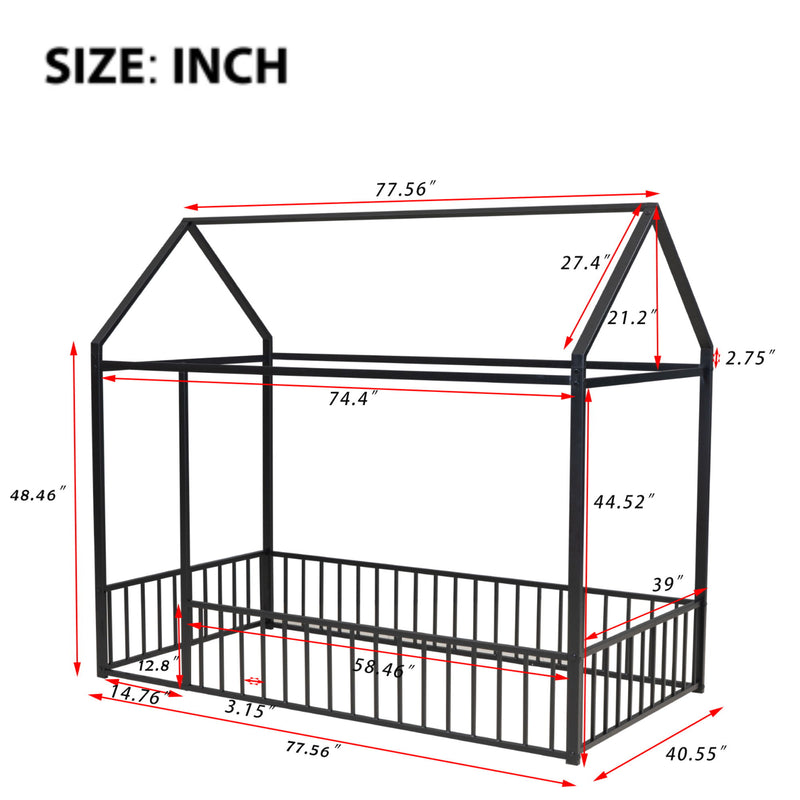 Metal Bed House Bed Frame With Fence - R&R Furniture Gallery (Fountain Valley, CA)