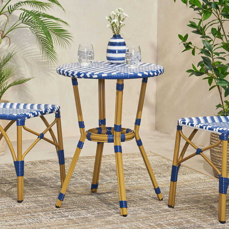 French Bistro Table Outdoor Elegance - White / Blue - R&R Furniture Gallery (Fountain Valley, CA)