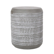 White outdoor side table with a cylindrical shape by Noble House, ideal for patio or garden seating areas.