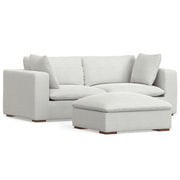 Handcrafted Jasmine sofa and ottoman set from Simpli-Home, 2-piece living room furniture with plush cushions and wooden legs.