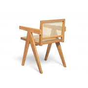 Pair of Noble House Chandigarh arm dining chairs with natural cane seats and wooden frames, set of two, modern and stylish design