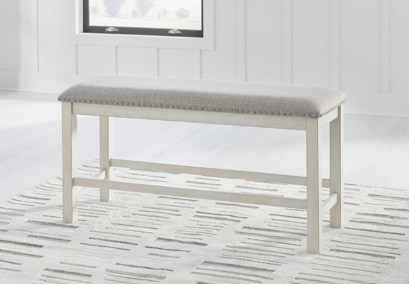 Robbinsdale - Dbl Counter Height Upholstered Dining Bench - Antique White - R&R Furniture Gallery (Fountain Valley, CA)