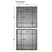 Set of two Uttermost Saragano square wall mirrors with light brown frames, perfect for modern home decor.