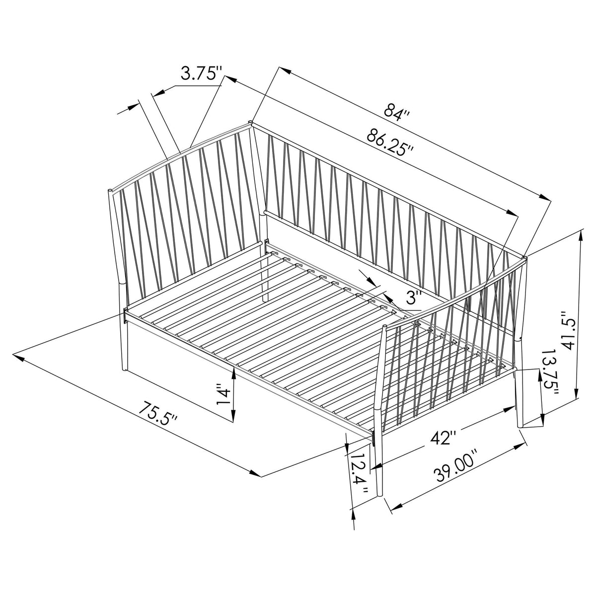 Vertigo - Twin Daybed With Slatted Support - Matte Black