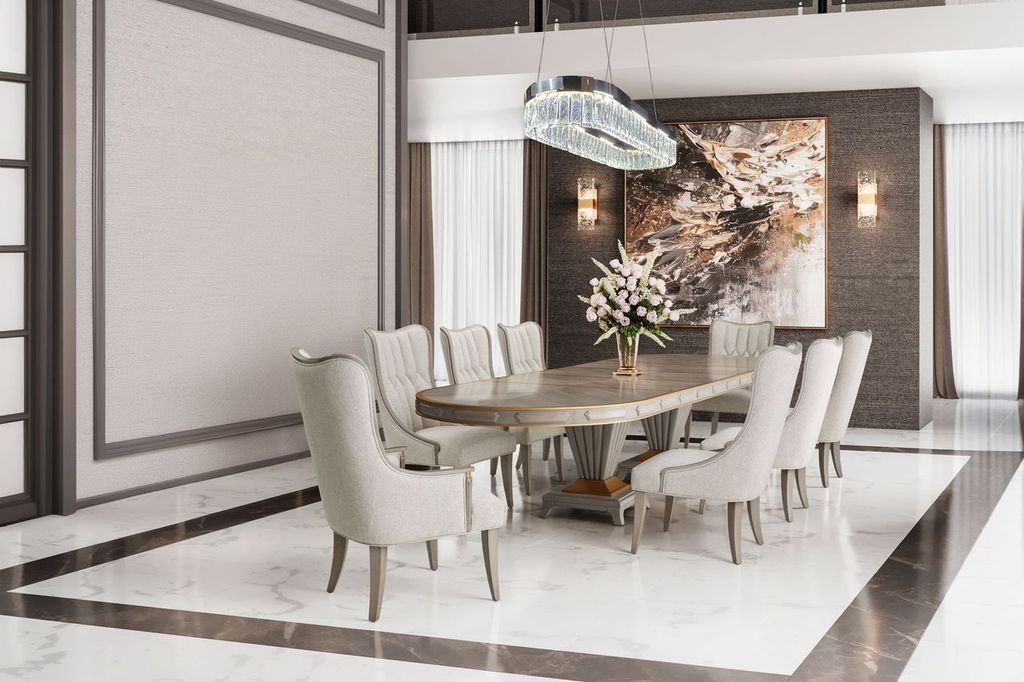 St. Charles - Double Pedestal Dining Table - Dove Gray - R&R Furniture Gallery (Fountain Valley, CA)