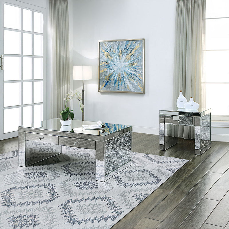 Noralie - 24" Square End Table - Mirrored & Faux Diamonds - R&R Furniture Gallery (Fountain Valley, CA)