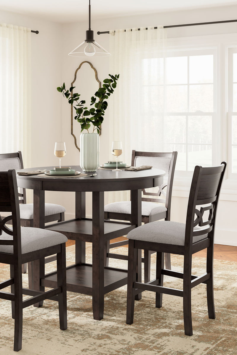 Brown 5-piece dining room table set by Signature Design by Ashley featuring a counter-height table and matching chairs.