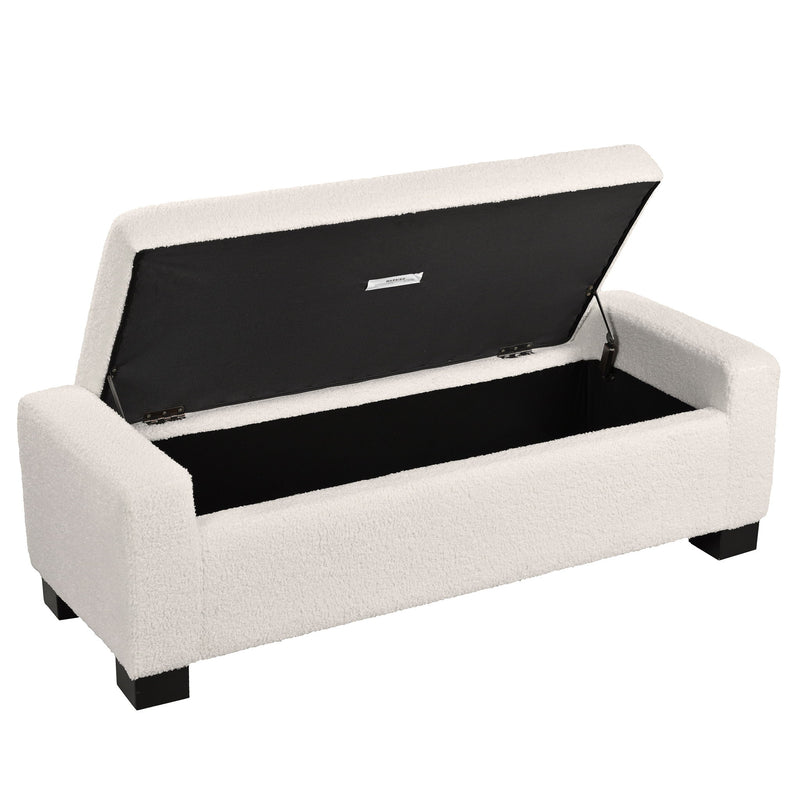 Textured Boucle Ottoman Bench With Hinged Lid For Seating And Storage - Beige - R&R Furniture Gallery (Fountain Valley, CA)