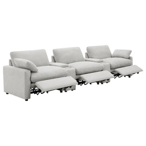 Hollander - 5 Piece Power Home Theater Seating Set With Reclining Comfort And Dual Storage Consoles - Gray