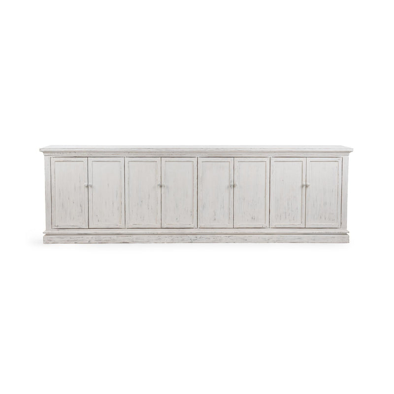 Classic Home Elmer 8-door cabinet in Shoreline Wash with rustic wood finish and ample storage space.