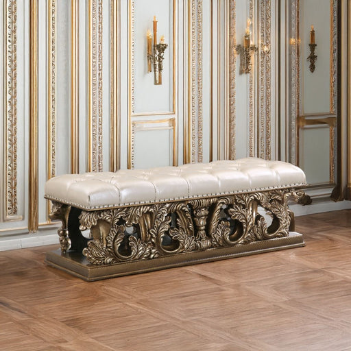 Constantine - Bench - Light Gold Synthetic Leather , Brown & Gold - R&R Furniture Gallery (Fountain Valley, CA)