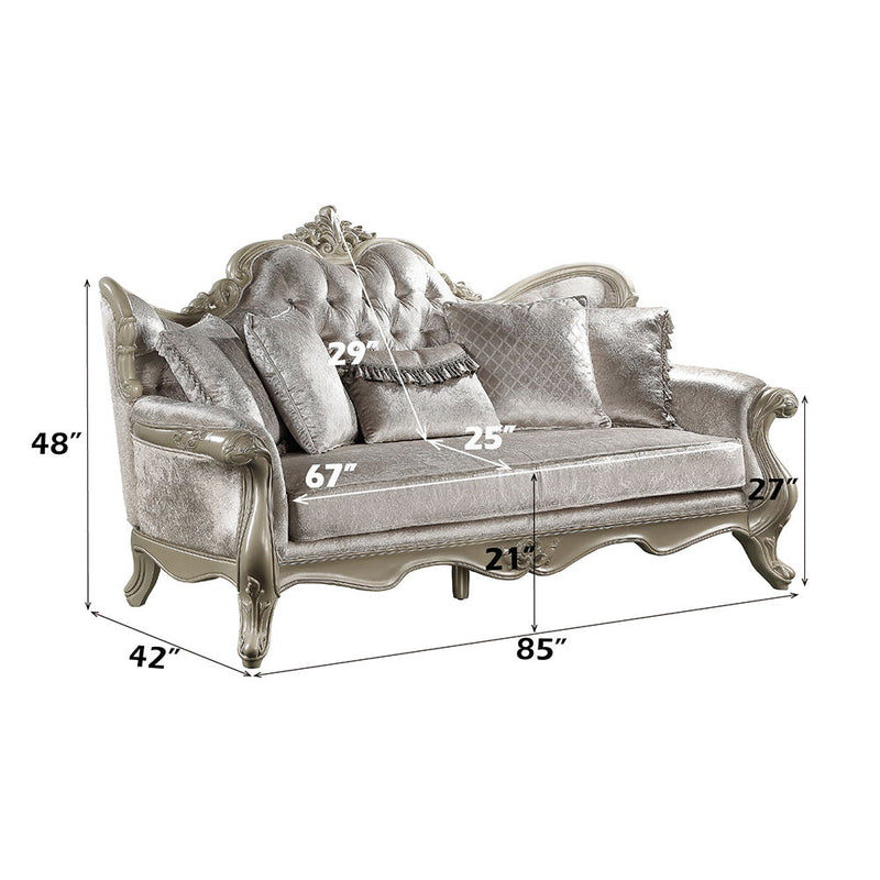 Libertee - Sofa With 5 Pillows - Beige Fabric & Champagne - R&R Furniture Gallery (Fountain Valley, CA)