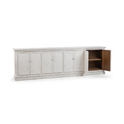 Classic Home Elmer 8-door cabinet in Shoreline Wash with wood grain finish, showcasing its spacious buffet design and elegant style.