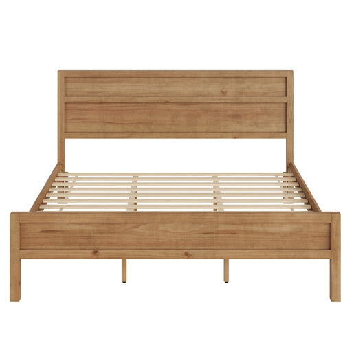 Ridgecrest Home Maddox panel bed with a modern wooden frame and clean lines, shown in a well-lit bedroom setting.
