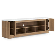 Light brown Camdill XL TV stand with fireplace option from Signature Design by Ashley, featuring open shelves and cabinet storage.