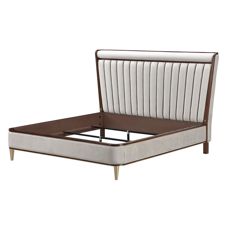 Houston - Eastern King Channel Tufted Panel Bed - Porcini / Walnut - R&R Furniture Gallery (Fountain Valley, CA)