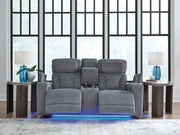 Studio Cave - Power Reclining Loveseat with Console - Steel - R&R Furniture Gallery (Fountain Valley, CA)