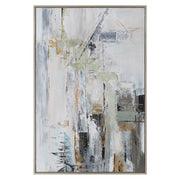 Hand painted canvas art "Natural Springs" by Uttermost featuring pearl silver accents, showcasing abstract nature-inspired design.