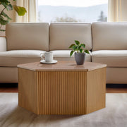 Hexagon Coffee Table With Fluted Design - Natural - R&R Furniture Gallery (Fountain Valley, CA)