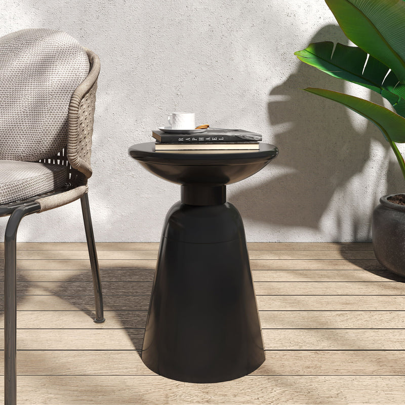 Modern metal outdoor end table by Noble House, large size with sleek design, suitable for patio or garden decor.