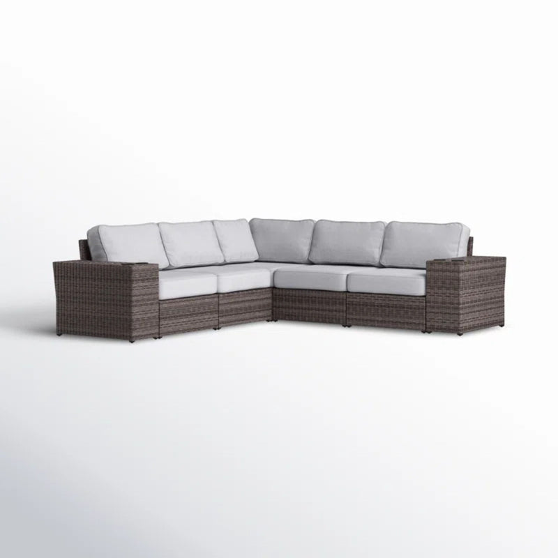 Wide Reversible Outdoor Sectional Sofa With Cushions - Brown / Gray - R&R Furniture Gallery (Fountain Valley, CA)