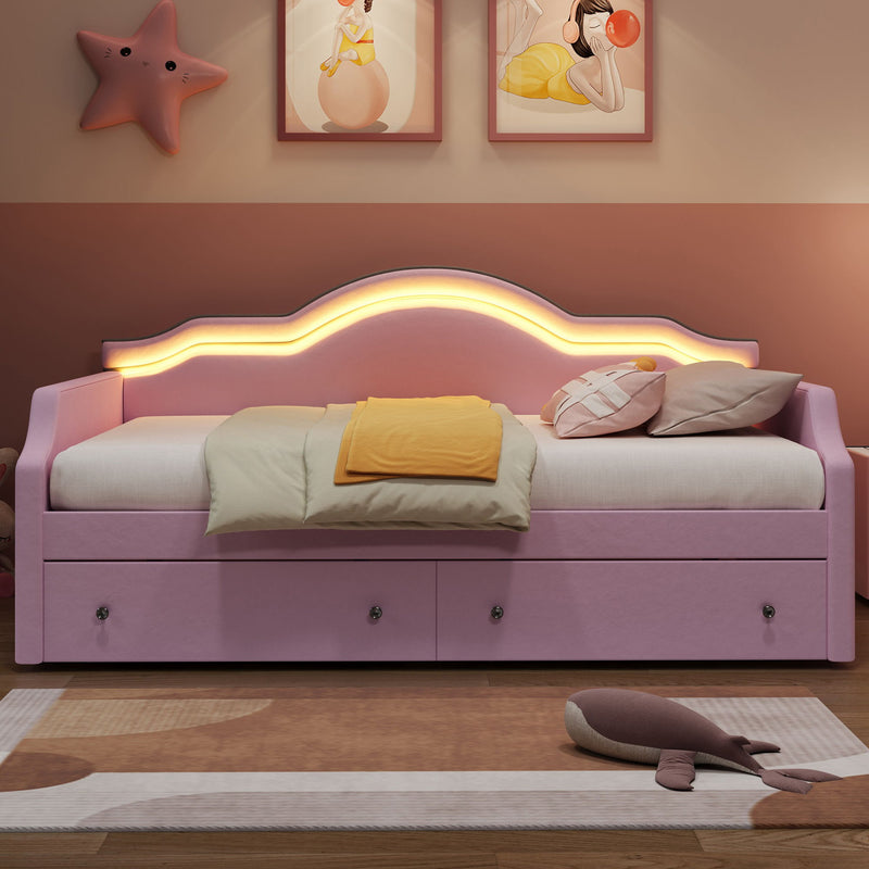 Upholstered Daybed With LED Lights And 2 Drawersme - R&R Furniture Gallery (Fountain Valley, CA)