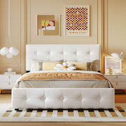 DreamHaus upholstered storage platform bed with classic headboard and built-in drawers, no box spring needed, in a modern bedroom setting.