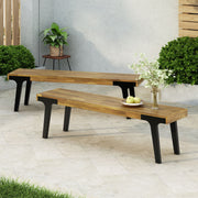 Set of two Noble House teak dining benches with smooth wooden finish, ideal for kitchen or dining room seating.