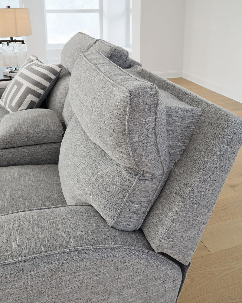 Biscoe - Power Reclining Loveseat With Console /Adj Headrest - Pewter - R&R Furniture Gallery (Fountain Valley, CA)