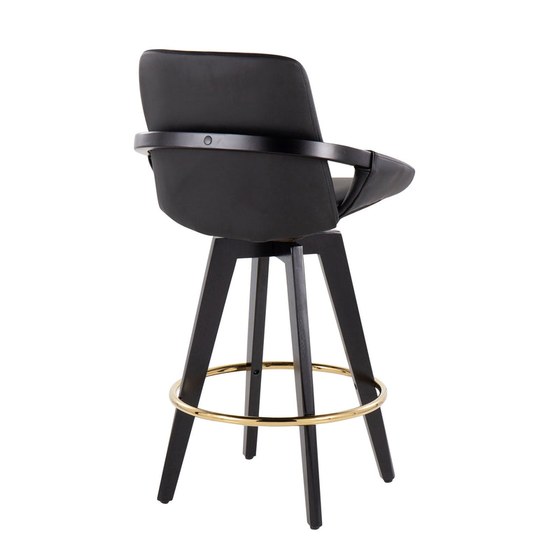 Set of two Lumi Source Cosmo contemporary fixed height counter stools with swivel seats and round footrests.