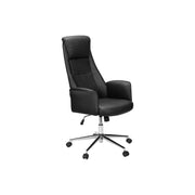 Black 8th Street office swivel chair with adjustable height and ergonomic design, featuring a cushioned seat and armrests.