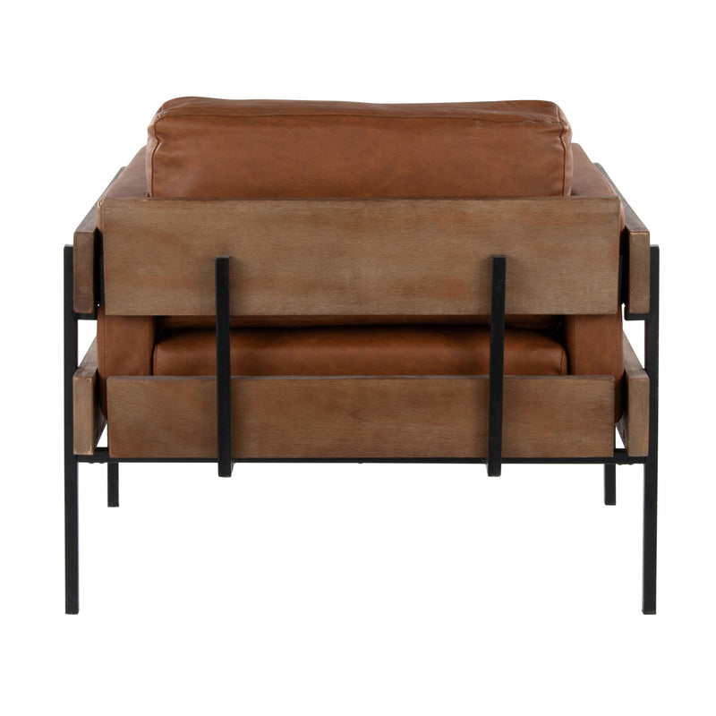 Lumi Source Kari farmhouse design accent chair with wooden legs and upholstered seat in a cozy, rustic style.